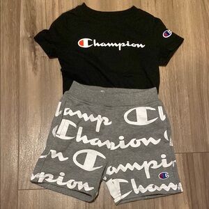 Champion Black Tee and Gray Shorts Set
